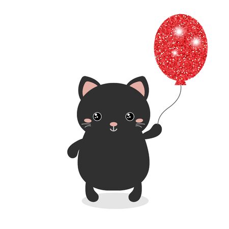 Cat illustration. Cat holds a balloon.のイラスト素材
