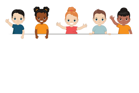 Group of happy children with place for text.のイラスト素材