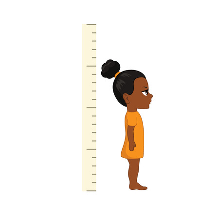 Kid measures the growth. Girl is measuring his height.のイラスト素材