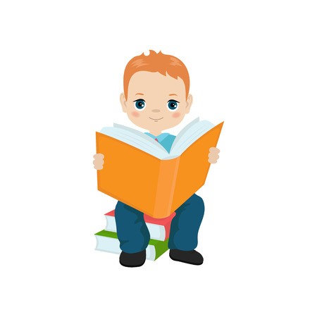 Read books concept. Boy holding a bookのイラスト素材