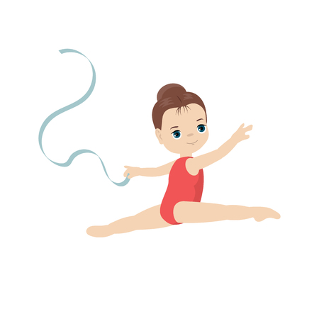 Cute girl performing gymnastic exercises. Cartoon style illustration isolated on white background.のイラスト素材