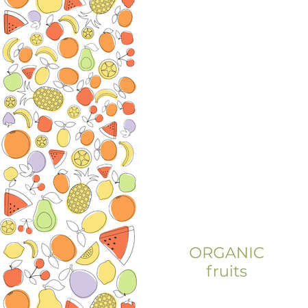 Background with cartoon fruit icons. Design card.のイラスト素材