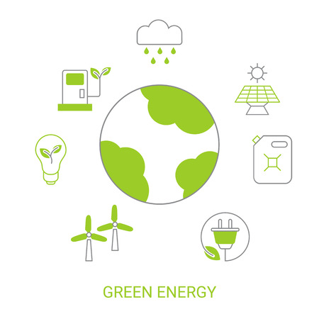 Green energy concept. Background with ecology icons.のイラスト素材