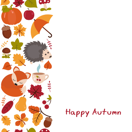 Vector background with autumn elements. Happy autumn and harvest.のイラスト素材