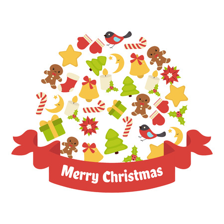Christmas greeting card with christmas icons. Set of Christmas and New Year elements.のイラスト素材