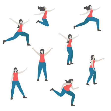 Set of a woman in different poses. Trendy flat design.のイラスト素材
