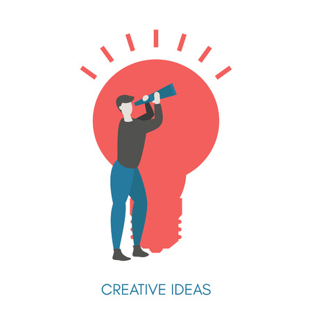 Creative idea concept with light bulb and man. Trendy flat design.のイラスト素材