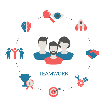 Concept of creative teamwork with people icon. Infographic teamwork and brainstorming.のイラスト素材
