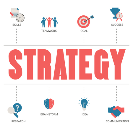 Business and marketing strategy concept with business icons. Trendy flat design.のイラスト素材