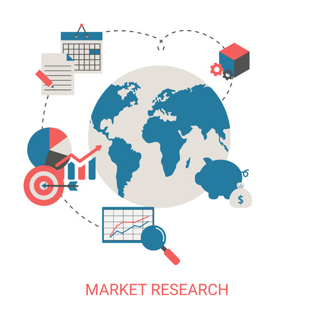 Market Research concept with business icons. Trendy flat design.のイラスト素材