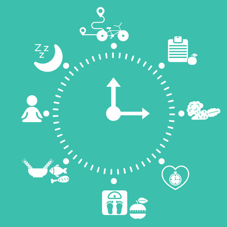 Healthy Lifestyle concept with sport and diet icons. Vector illustration.のイラスト素材