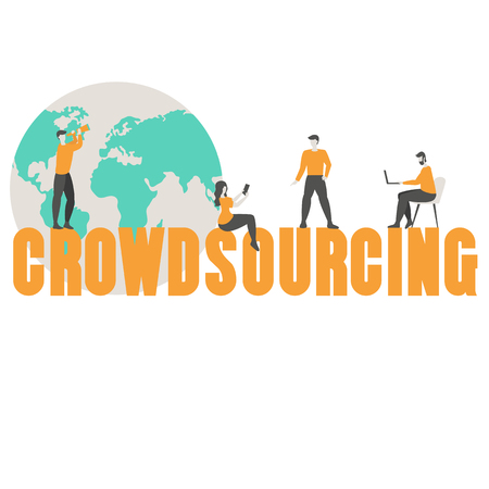 Crowdsourcing concept with people. Isolated vector illustration. Trendy flat design.のイラスト素材