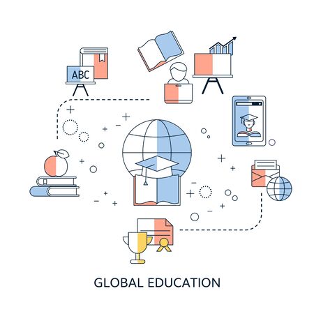 Vector illustration concept for international educational projects, distance education, online learning.のイラスト素材