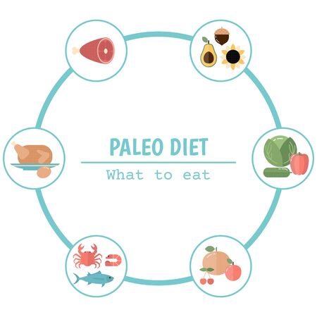 Foods infographics. Paleo Diet concept with food icons.のイラスト素材