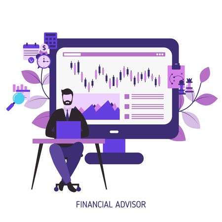 Financial advisor concept with character. Vector illustration.のイラスト素材