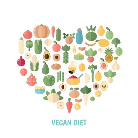 Vegan Diet concept with food icons. White background.のイラスト素材
