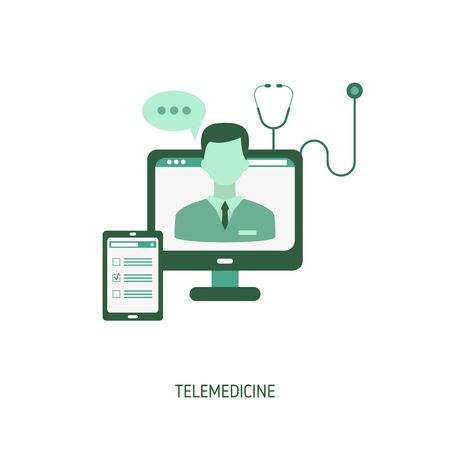 Doctor online Concept. Healthcare consultation or telemedicine. Vector illustration for website, app, banner, etc.のイラスト素材