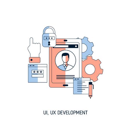 Mobile programming concept. Vector illustration for website, app, banner, etc.のイラスト素材