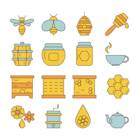 Set of honey and beekeeping icons. Honey industry.のイラスト素材