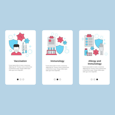 Vaccination, Immunology, Allergy and immunology. Vector template for website, mobile website, landing page, ui.のイラスト素材