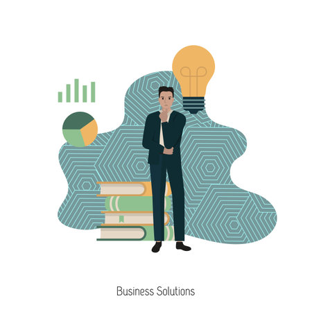 Business solutions, creative idea concept. Businessman make solution. Modern vector illustration.のイラスト素材