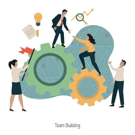 Team building concept. Team work, team building, corporate organization, partnership, problem solving, innovative business approach. Modern vector illustration.のイラスト素材