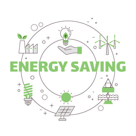 Concept of energy saving. Rational use of energy. Vector illustration.のイラスト素材