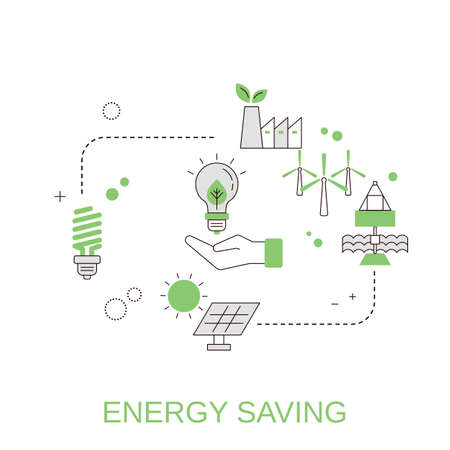 Concept of energy saving. Rational use of energy. Vector illustration.のイラスト素材