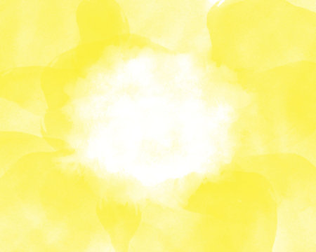 Bright yellow watercolor abstraction on white paperの写真素材