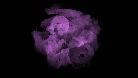 Violet abstract drawing paints on black backgroundの写真素材