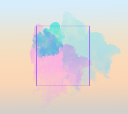 Abstract illustration of multi-colored paints and a square in the middle.の写真素材