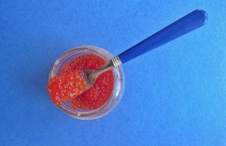 Beautiful fresh red caviar of salmon fish