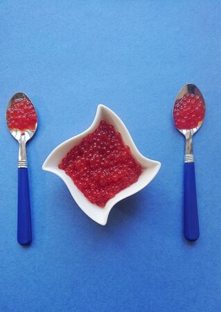 Beautiful fresh red caviar of salmon fishの写真素材