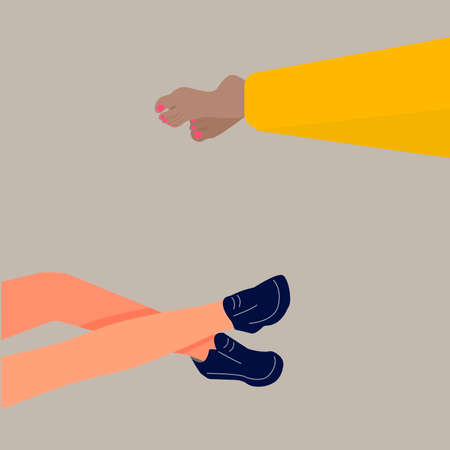 The girl's hands are typing a message on the laptop. The concept of freelancing or online communication. Vector, flat, whiteのイラスト素材