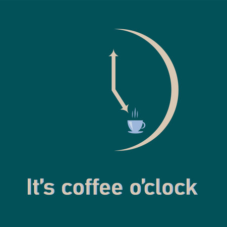 Lettering time to drink coffee ,, quote, vector illustration, drawing of a cup of coffee on the dial of a creative clock, arrows point to the cup. Graphic design,のイラスト素材