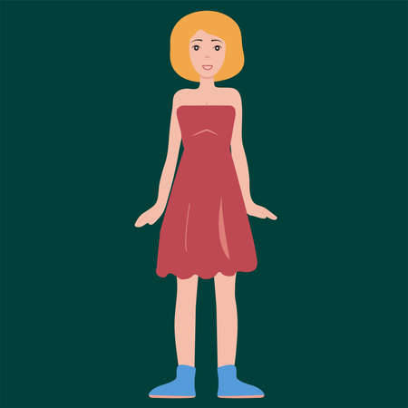 Blonde girl smiling.Vector flat Green backgroundのイラスト素材