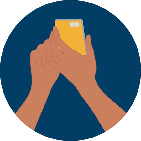 Man's hands are holding a phone .. Vector flatのイラスト素材