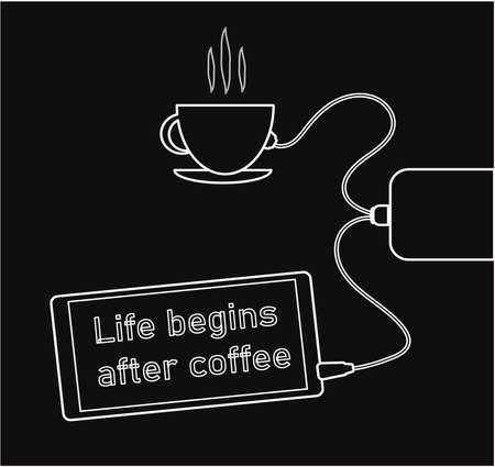 Black and white vector hand drawing line. Delicious coffee, quotes about coffee.のイラスト素材