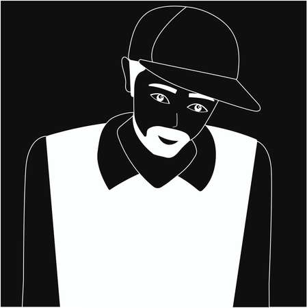 Black and white vector hand drawing line. Guy in a cap, a man with a beard.のイラスト素材