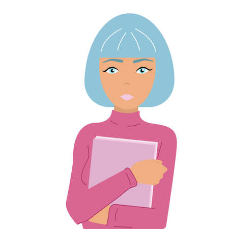 Girl with documents, office worker, secretary, accountant.Vector flat white background.のイラスト素材
