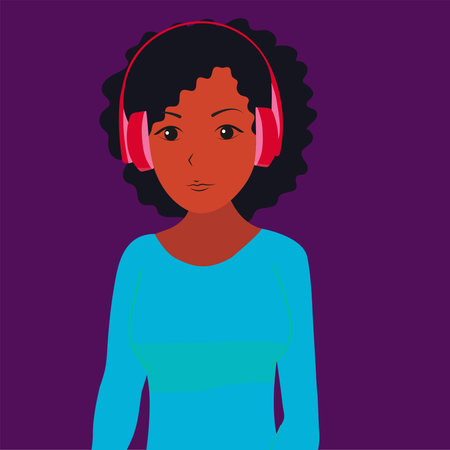 Young guy listens to music and podcasts in headphones. Vector, flat, white background.