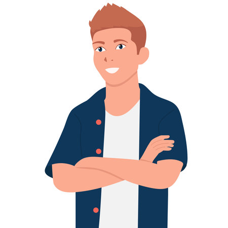 teenager guy crossed his arms on his chest. Vector illustration on a white background.