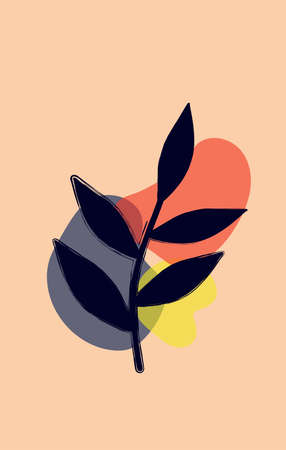 Vector illustration with paints in boho style. Abstract watercolor geometric shapes of balance, plants. Design for cover, wallpaper, postcards, socialのイラスト素材