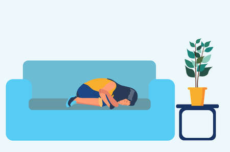 The girl is sleeping on the sofa. Vectorのイラスト素材