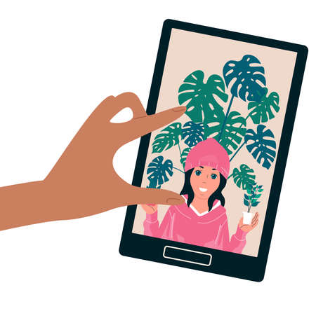 Hand with phone. Talk to a person via video call.のイラスト素材