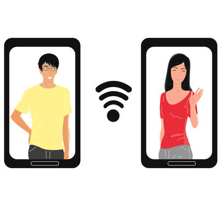 A man and a woman work in the office on laptops. vectorのイラスト素材