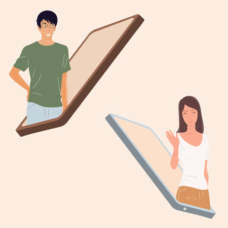 A man and a woman work in the office on laptops. vectorのイラスト素材