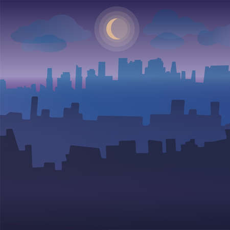 Cityscape at night, moonlight Color vectorのイラスト素材