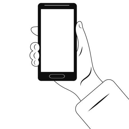 Mobile phone in a man's hand. Watching a movie. vector flatのイラスト素材