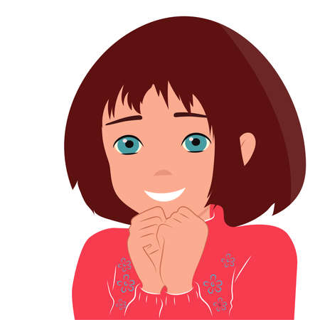 The little girl expresses joy by folding her hands together. child's feelingsのイラスト素材